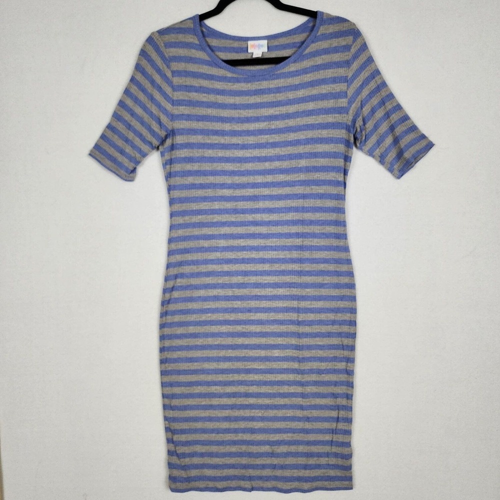 LuLaRoe Blue Striped Stretchy Julia Bodycon Knee Length Pencil Sheath Dress Sm
